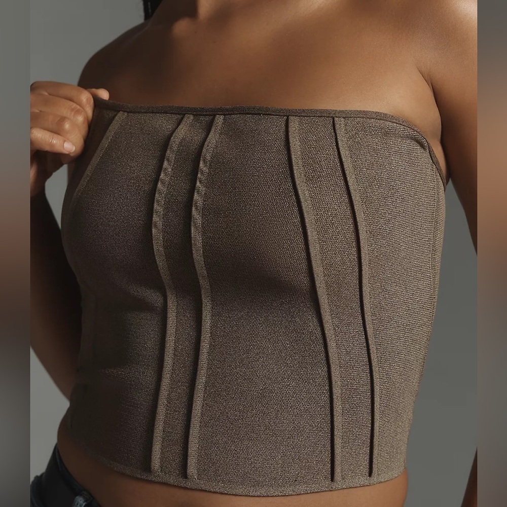 Pilcro Anthropologie Corset Sweater crop Top Women’s size S NEW brown